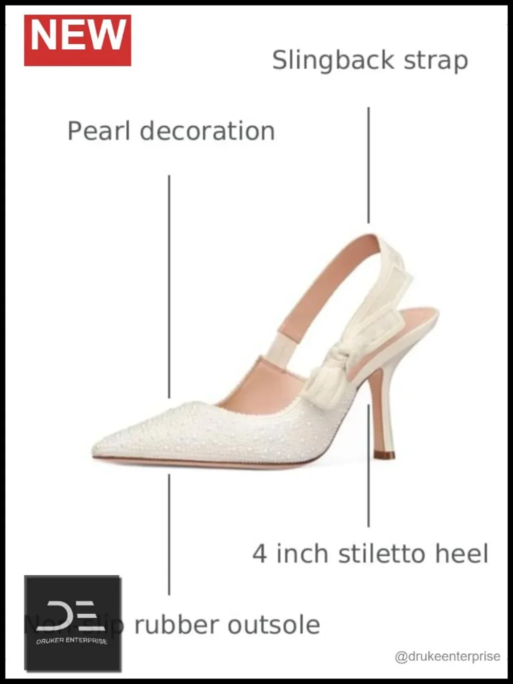 Mesh Slingback Pumps with Pearl Bow Stiletto High Heels